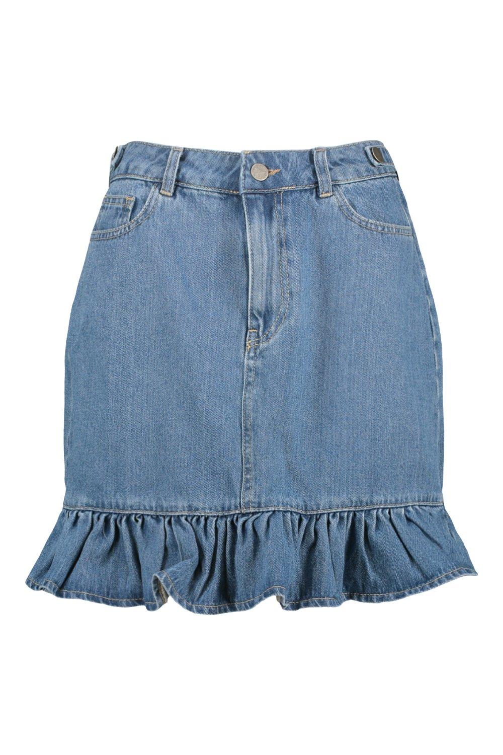 Ruffle Hem Denim Skirt